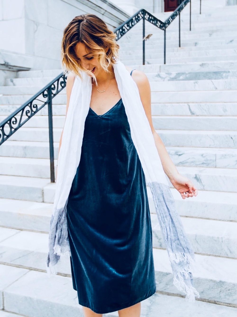 Fashion Nova Navy Blue Velvet Midi Dress
